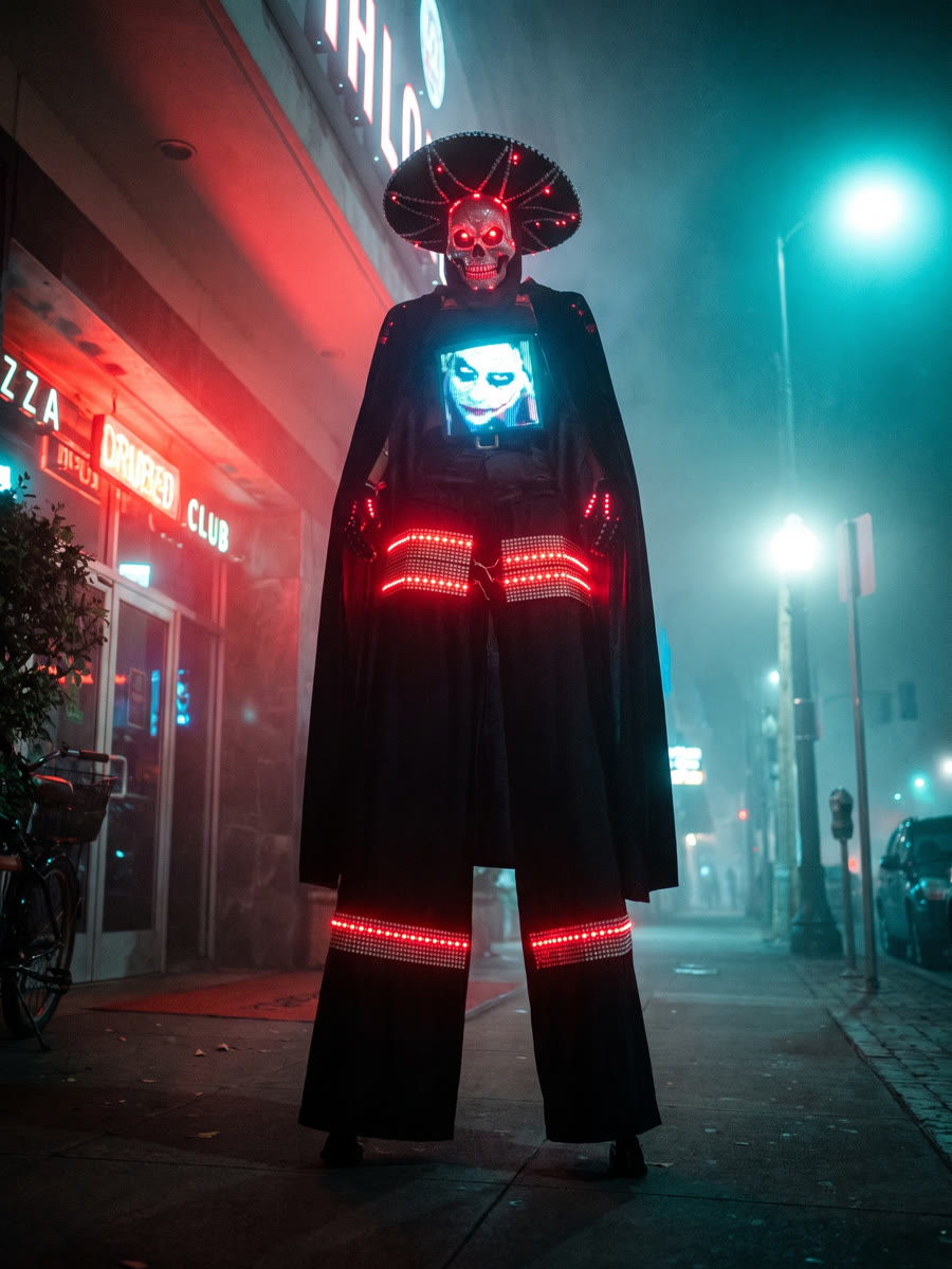 Robe mit roten LED-Linien und LED-Bildschirm-Maske